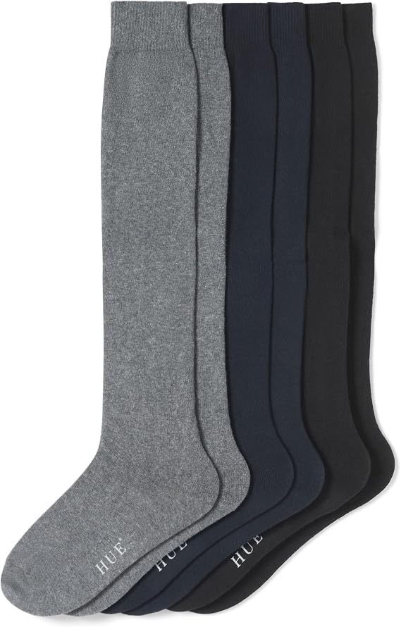HUE Womens Flat Knit Cotton Knee High Socks for Women 3 Pair Pack