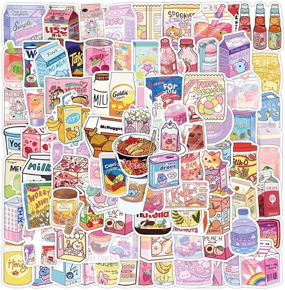 100pcs Cute Snack, Food, and Drink Stickers Set - Kawaii Small Stickers for Teens, Boys, Girls, and Adults