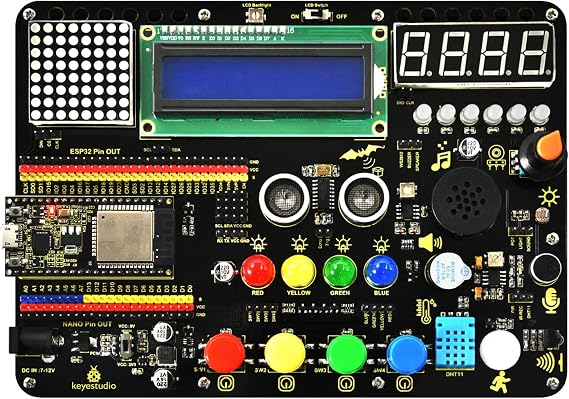 KEYESTUDIO Inventor Starter Kit for Arduino ESP32, Hardware  Pre-connected, Easy to Get Started Coding and Electronics, 15 Modules, 30 Projects, STEM Educational Set for Adults Teens