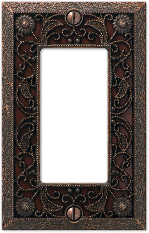 Amerelle 65RDB Filigree Wallplate, 1 Rocker, Cast Metal, Aged Bronze, 1-Pack