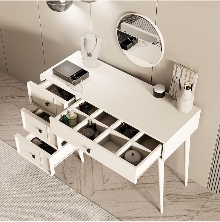 2250 Rose Aynali (ahŞap Ayakli) Mdf Profİl ÇerÇevelİ 4 Çekmecelİ 120 Cm Makyaj Masasi Beyaz