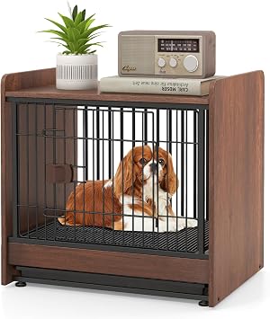 PETSITE Dog Crate Furniture, Industrial Style Dog Crate with Lockable Door, Removable Tray, Adjustable Foot Pads, Indoor Dog Kennel Side Table for Small and Medium Sized Dogs, 24.5 x 19.5 x 24 in