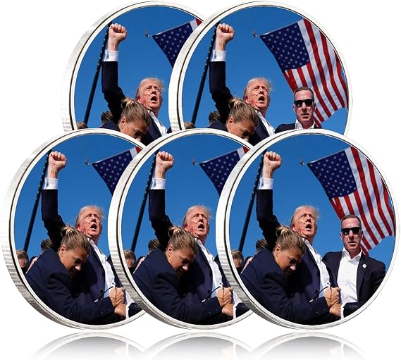 Donald Trump Assassinated Coins 2024 Shooting Collection Medal Trump Fighting for America Collectible Coin (5 Pieces Blue-Silver)