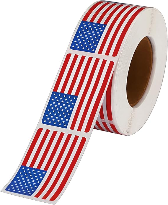 SANNIX 500 Pcs American Flag Sticker Roll, 2 x 1.22 Inch US Flag Decal