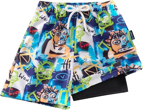 EZ Moms Boys Swim Trunks with Compression Liner Stretch Toddler Swim Shorts Quick Dry Anti-Chafe Boys Board Shorts 2-12T