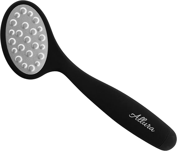 Allura 3-in-1 Foot File Callus Remover Sole Smoother Scrubber Rasp Hard Skin Remover Stainless Steel Pedicure Pumice, Double-Sided Fine and Coarse, Black (Travel Bag Included)