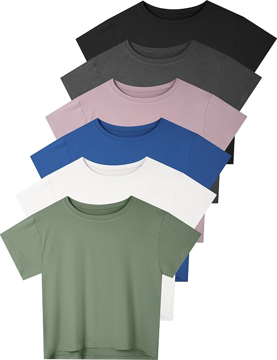 Dalavch 4/6 Pack Women's Crop Top Short Sleeve Athletic Workout Loose Fit | Sports, Exercise, Yoga, Running, Hiking, Gym, Boxy, Baggy, Casual, Tees, Activewear, Cropped, T-Shirts