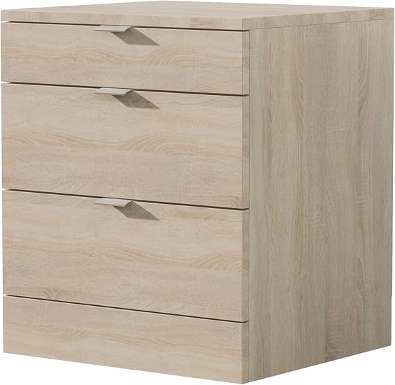 Nera Bedside Table with 3 Drawers Nightstand Bedroom Cabinet Storage Solution (Sonoma Oak)