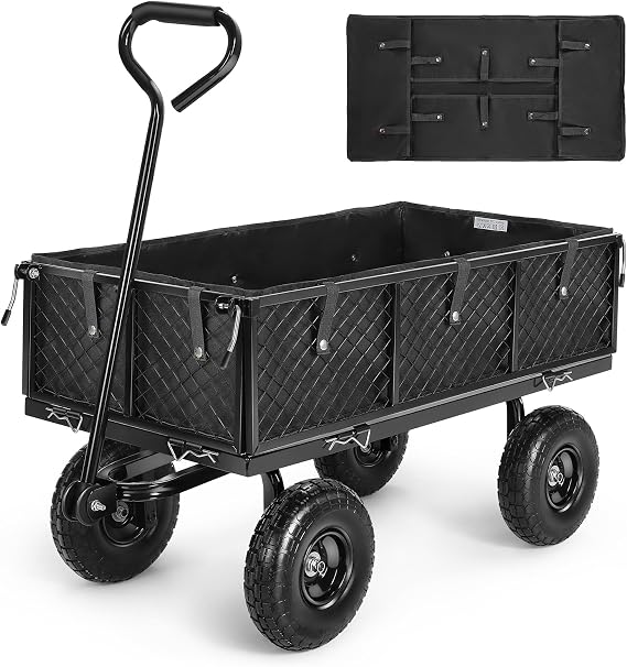 Homdox Steel Garden Cart 880 lbs Capacity Heavy Duty Garden Wagons,with Removable Steel Mesh Sides to Convert into Flatbed,Utility Metal Wagon w/ 180Rotating Handle and 2 Tags Recyclable