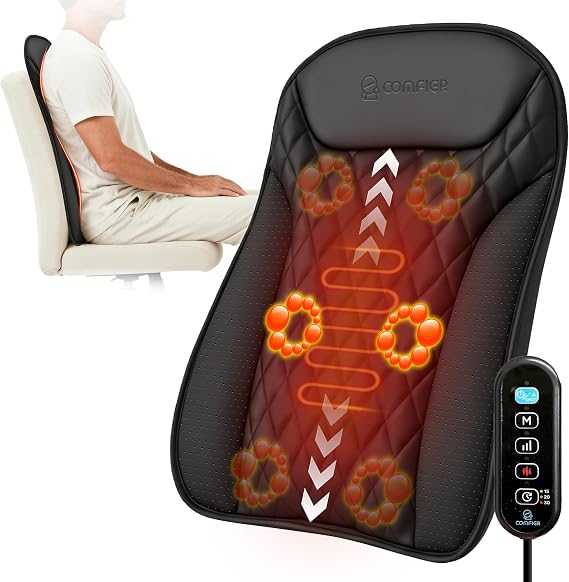 COMFIER Ultra-Slim Shiatsu Back Massager with Heat,Upper & Lower Back Massager, 4D Deep Tissue Chair Massager for Office,Heated Massage Chair,UpDown Moving 20 Nodes