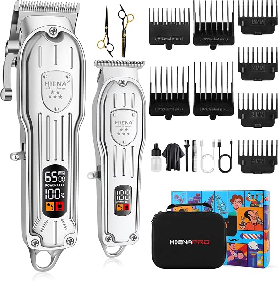 HIENA PRO Professional Hair Clippers for Men Rechargeable Barber Clippers & Trimmers Set, Cordless Hair Clippers Kit with LCD Display, Gifts for Men