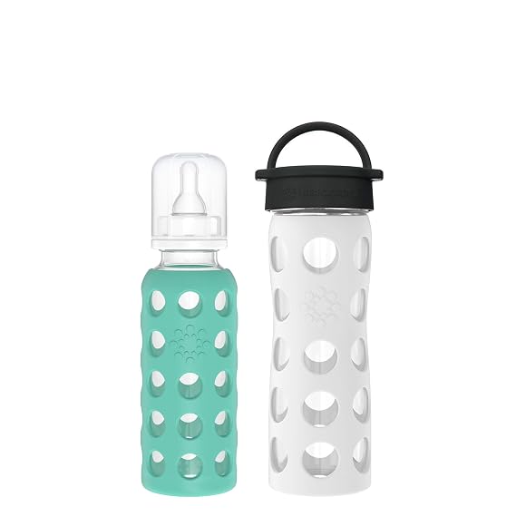 Lifefactory Baby & Me Glass Bottle Gift Set (1) 9-Ounce Baby Bottle Kale, (1) 16-Ounce Glass Bottle Optic White