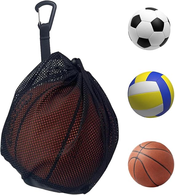 Volleyball Mesh Bag with Clip, Drawstring Basketball Bag, Drawstring Mesh Bag Ball Bag - Basketball Soccer Volleyball Bag Mesh Handbag Ball Bag, Clip on Ball Holder for Backpack