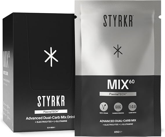 Styrkr MIX60 Energy Powder Sachets - 60g of Carbs - Pack of 12 Energy Powder Drink Mix for Cycling & Running - Approved by Endurance Atheletes - Advanced Dual-Carb Formulation - 12x Pack