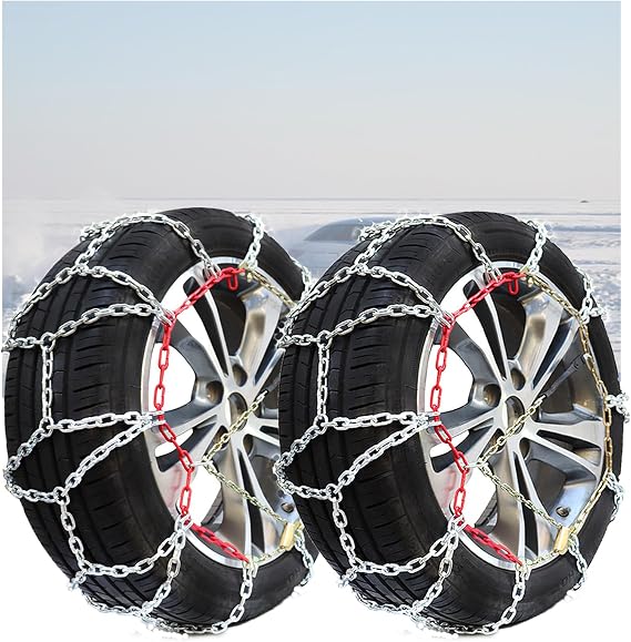 Auto Tightening Snow Chains, Diamond Mesh Traction Wheel Chains for Anti-Slip, Manganese Alloy Steel Emergency Tire Chains for Cars, Pickups, SUVs, and Trucks 175/65R15 2pcs KN-100
