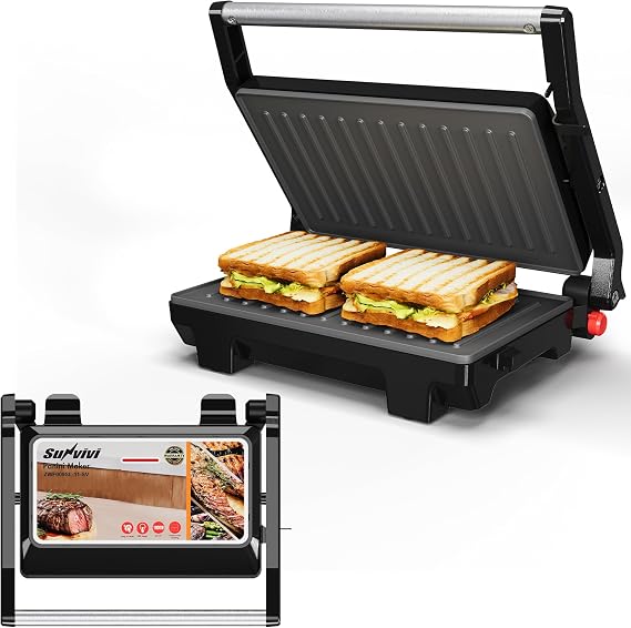 Panini Press Grill Indoor: Sandwich Maker with Nonstick Plates, Easy to Clean, 1000W Portable Panini Maker with Locking Lid, 3-in-1 Electric Grill Opens 180 for Cooking More