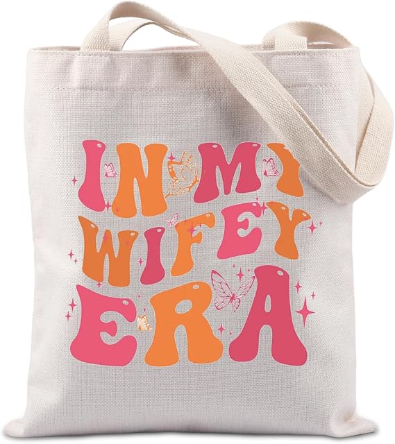 Lywjyb Birdgot In My Wifey Era Tote Bag Engagement Gift for Wife Birthday Gift Bride Shopping Bag Gift for Her