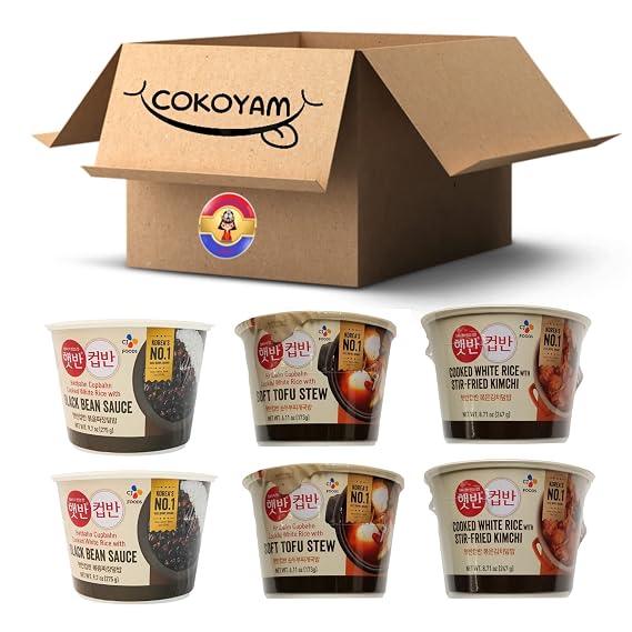 CJ Korean Traditional HANSIK CUPBAN/CUPBAP Variety Assortment [CJ CUPBAN] Jjajang, Kimchi, Soybean, Vege Bibimbap, Soft Tofu, Seaweed, Yellow Curry, Bean Sprout Soup. (Jjajang/Soft Tofu/Kimchi (3x2))