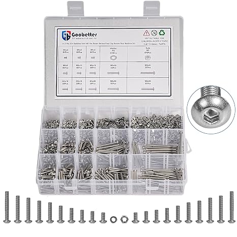 1410 Pcs M3 Metric Screw Assortment, Hex Socket Button Head Cap Screws and Nuts Washers Assortment Kit, 304 Stainless Steel Metric Set Screws