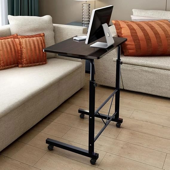 Henf Sofa Side Table with Wheels, Removable Small Desk, Height Adjustable Rolling Coffee Snack Table, Sofa Side Desk for Living Room, Bedroom, The Study, 32L x 15.75W Black