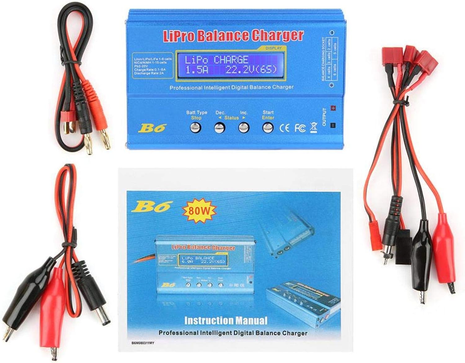 Lipo Battery Charger, Balance Charger New IMAX B6 LCD Digital RC LiPo NiMH Battery Charger DC10-20V, Fit for Parallel Charging of Li-Po  Li-ion  Li-Fe  NiMH  NiCd  Pb Batteries80w