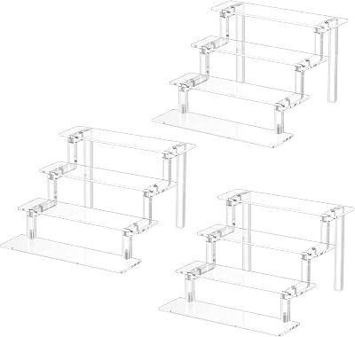 WINKINE Acrylic Riser for Display, Perfume Stand Rack, Display Shelf Compatible with Funko POP Amiibo Figures, 4 Tier Cologne Organizer Holder for Men, Cupcake Stand Riser for Tabletop Desktop, 3 Pack