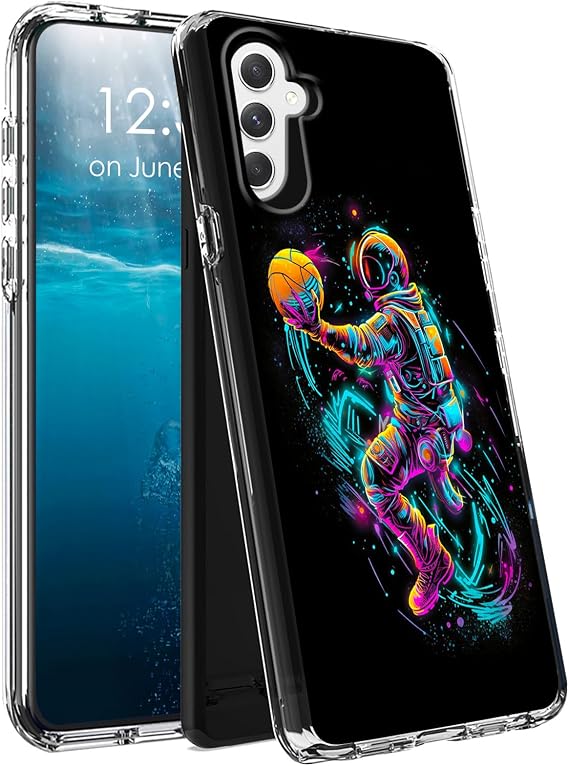 for Samsung A05S Case Clear Dual Layer Hard Acrylic Back + Soft TPU Case Shock Proof Protective Transparency Phone Cover for Samsung Galaxy A05S 6.7 inch 2023 - Space Men Basketball