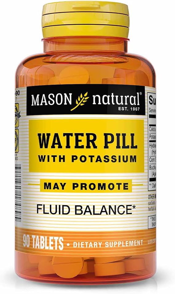 Mason Natural Water Pill with Potassium & Calcium, 45 Day Supply | Hydrangea, corn silk & buchu with potassium & calcium to support normal fluid balance and reduce bloating; 90 tablets