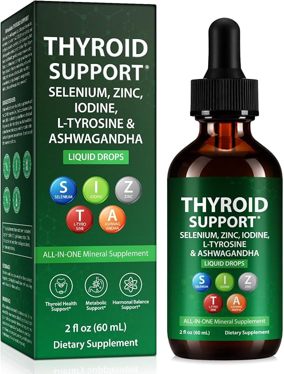 Thyroid Support Drops with Iodine & Selenium - 60ml | Enriched with L-Tyrosine, Zinc, Vitamin B12 & B6 | Supports Normal Thyroid Function & Energy Metabolism | Vegan & Non-GMO