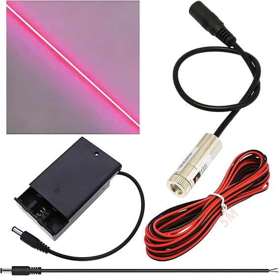 CTRICALVER Laser Module Adjustable Focal Kit, 650nm Industrial Laser Module Diode 3-5V 2.1mm DC Plug +Power Supply kit (Light Source Shape: Red line)