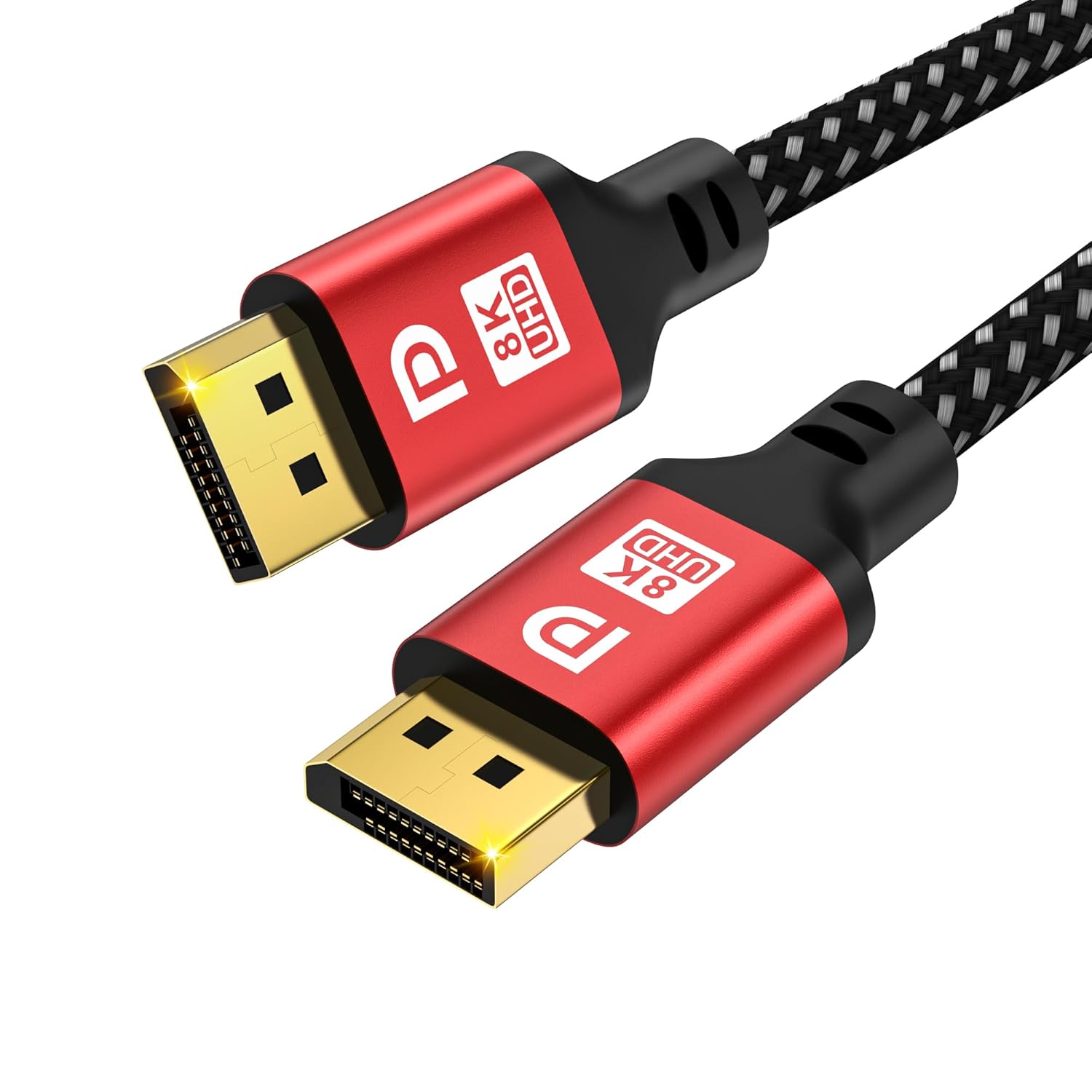 20FT DisplayPort 1.4 Cable 8K60Hz 4K144Hz, Long DP to DP 32.4Gbps HBR3 Cable with Gold Plated Connectors, Red Aluminum Housing, for Large Display, Conference Room.