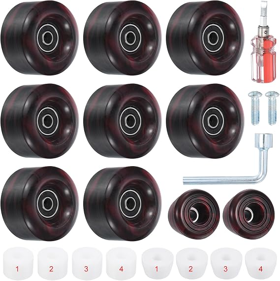 PATIKIL 8 Pack Roller Skate Wheels Outdoor, 58mmx32mm Quad Roller Skate Wheels with ABEC-9 Bearing, 82A PU Roller Wheels & 2 Toe Stoppers for Double Row Skate Skateboard Indoor