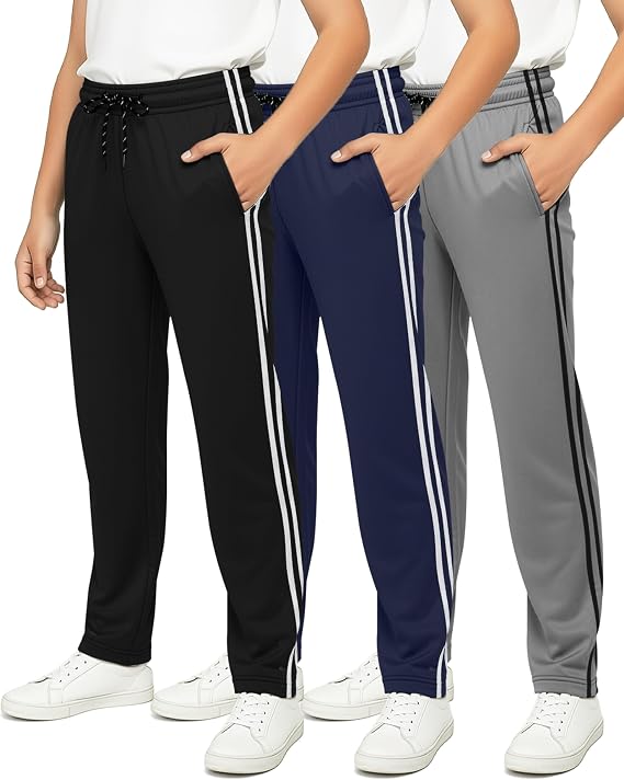 3 Pack Boy's Mesh Open Bottom Sweatpants Athletic Track Pants Teens Kids