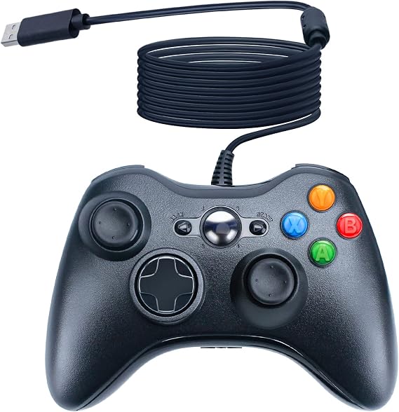 OSTENT Wired USB Controller Gamepad Joystick for Microsoft Xbox 360 Console Windows PC Laptop Computer Video Game Color Black