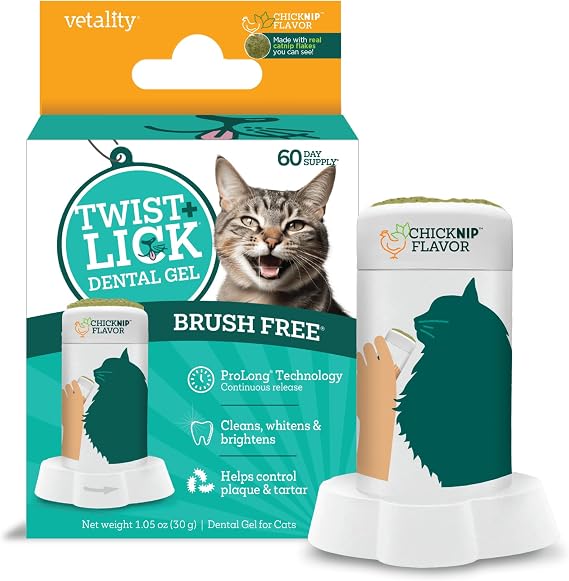 Twist + Lick Dental Gel for Cats, Cleans Teeth and Freshens Breath for 24 Hours, Cat Nip Flavor, 30 Day Supply