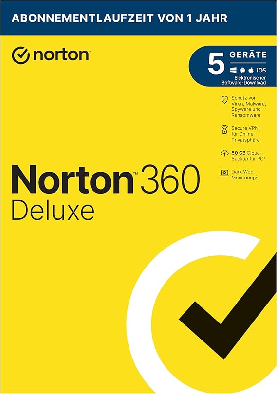 Norton 360 Deluxe 2021 | 5 Devices | Antivirus | Unlimited Secure VPN & Password Manager | 1 Year | PC/Mac/Android/iOS | Activation Code in Original Packaging
