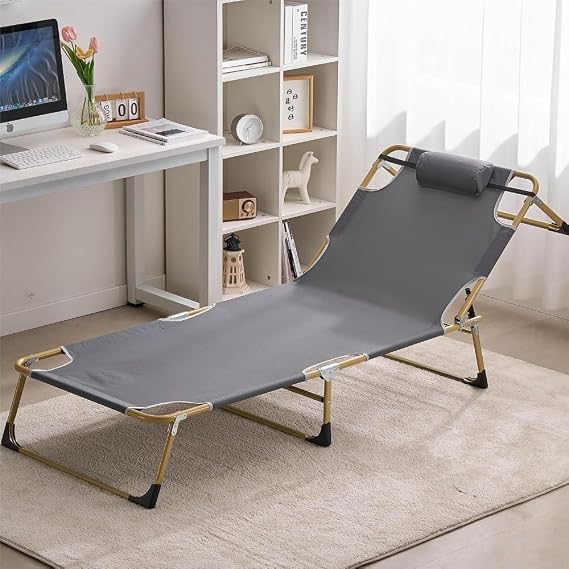 Outdoor Folding Bed, 4 Level Adjustment, Folding Bed, Adult Summer Bed, Camping, Bet, Office Lunch Break Chair, Recliner Chair, Outdoor Light Bed, Gray