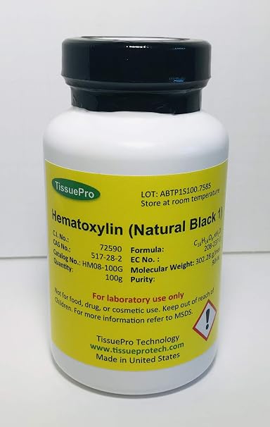 Hematoxylin Powder, BSC Certified, Natural Black1 CI 75290, 90+Purity Biological Stain for Histology, Microscopy & Research, QC Tested, 100G