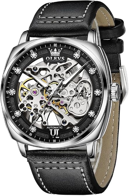 OUPINKE Mens Watches Automatic Skeleton Mechanical Watches for Men Self Winding Luxury Fashion Leather Strap Steampunk Style Luminous Waterproof Men Wrist Watches