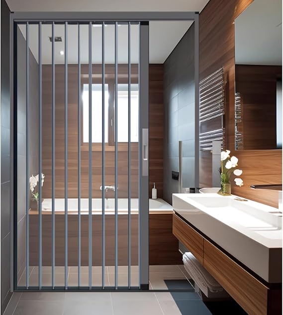 203 Cm Tall Clear Acrylic Crystal Accordion Door Panel 60 80 140 150 160 170 180 Cm Wide, Gray Frame Folding Door for Room Divider Closet Doorway, Temporary Door Room Divider(124x203cm/49x80in)