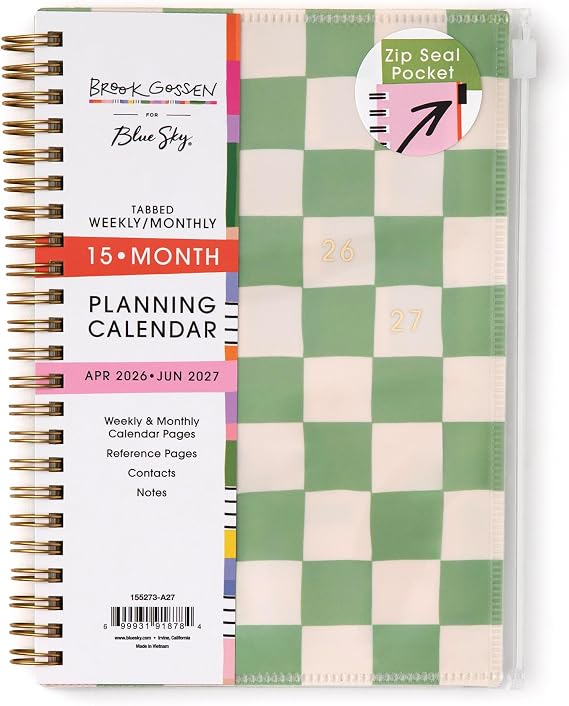 Blue Sky 2026-2027 Weekly & Monthly Academic Planner, 5"x8", Green Check