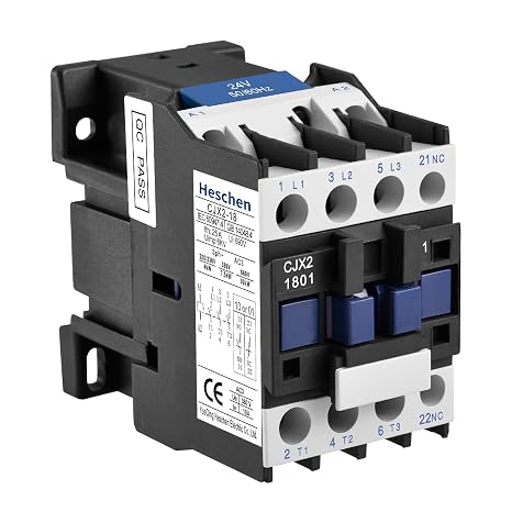 Heschen AC Contactor, 24V 50/60Hz Coil, 18A (AC-3), 3NO+1NC Aux, 3P | Motor Contactor, 3-Pole, 380V Ue, 32A Ith, 35mm DIN Rail Mount, IEC 60947-4-1 Certified, CJX2-1801
