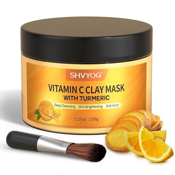 SHVYOG Turmeric Vitamin C Clay Mask, Facial Mask with Turmeric for Dark Spots, Skin Treatment for Large Pores 5.29 OZ