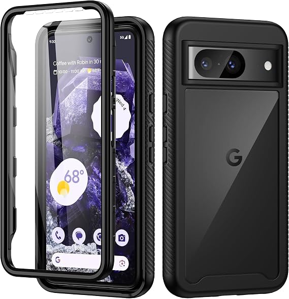 seacosmo for Google Pixel 8 Case with Screen Protector, Black/Clear