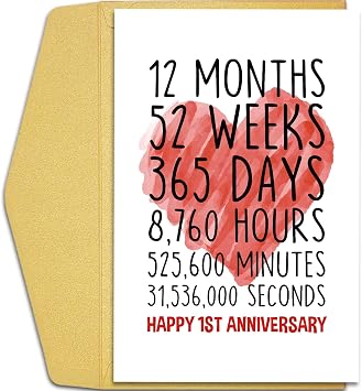 Qiliji Happy 1st Anniversary Card for Him Her, First Wedding Anniversary Greeting Card, Funny One Year Together Anniversary Card