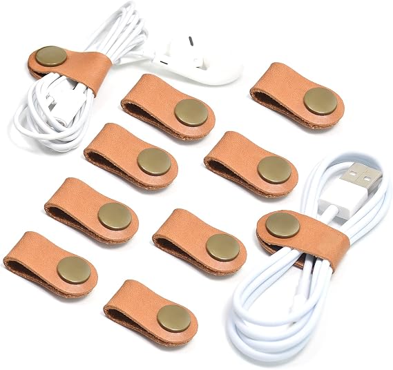 CAILLU Leather Cord Organizer,Cable Ties for Earbuds,Cord Keeper for Travel