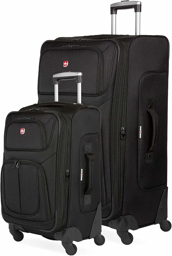 SwissGear Sion Softside Expandable Spinner Luggage Durable Lightweight Travel Suitcase, Black, 2-Piece Set (Carry-On/Large)