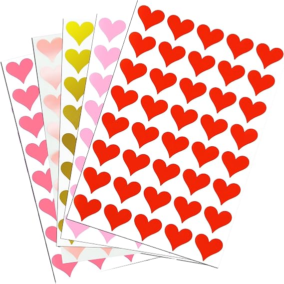 Royal Green 19mm 5-Colors Combo Valentine Heart Stickers Permanent Heart Labels for Treat Bags, Gift Seals, Cards & Crafts Easy Peel & Stick -