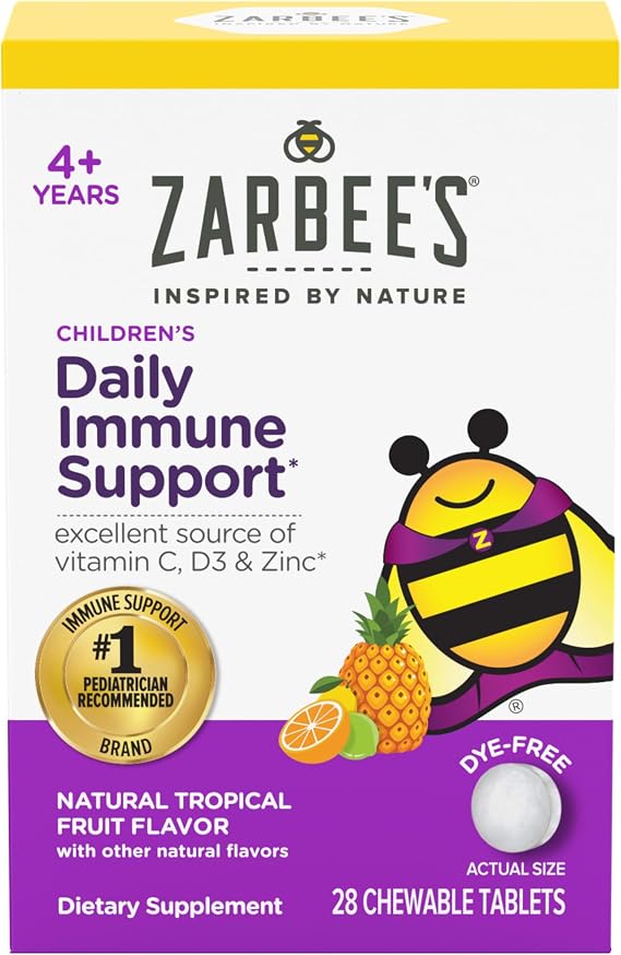 Zarbee's Kids Immune Support Chewable Tablets, Vitamin C, D & Zinc, 28 ct