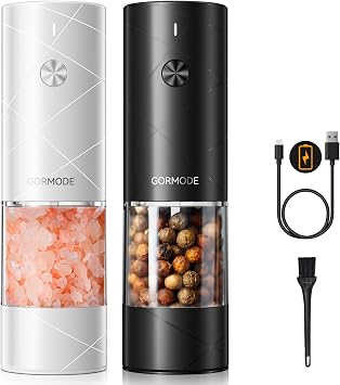 Large Capacity Electric Salt and Pepper Grinder Set USB Rechargeable Salt Pepper Grinder Set of 2 6-Level Adjustable CoarsenessAutomatic Salt Grinder and Pepper Mill Easy One-Hand Operation